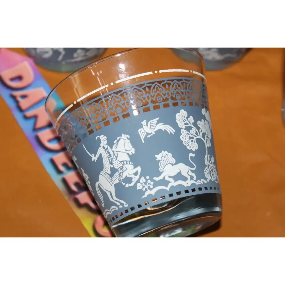 7 Pc Pattern Hazel Atlas Arabian Knights Wegewood Cups And Bowl Blue White